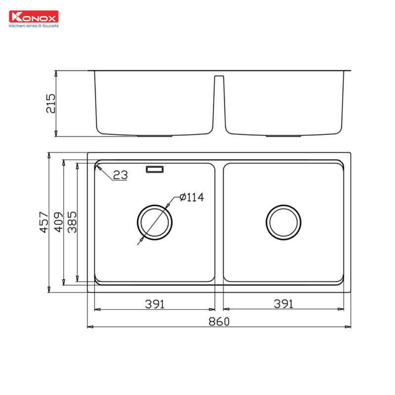 CHẬU RỬA BÁT CHỐNG XƯỚC KONOX WORKSTATION SINK – UNDERMOUNT SINK KN8646DU DEKOR