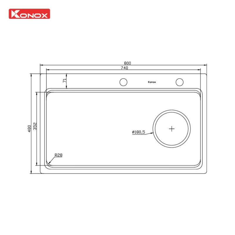 CHẬU RỬA BÁT 1 HỐ CHỐNG XƯỚC KONOX WORKSTATION SINK KN8048TS DEKOR