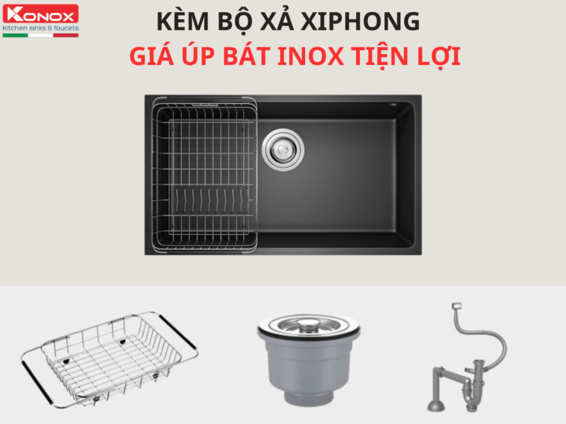 CHẬU RỬA BÁT KONOX GRANITE SINK NAROS 760S BLACK