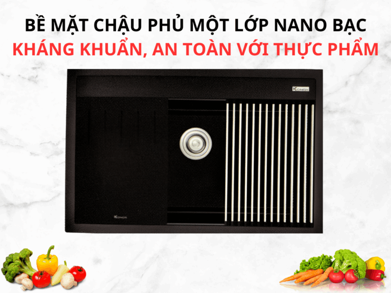 CHẬU RỬA BÁT KONOX ĐÁ GRANITE SINK TERRA 860S BLACK