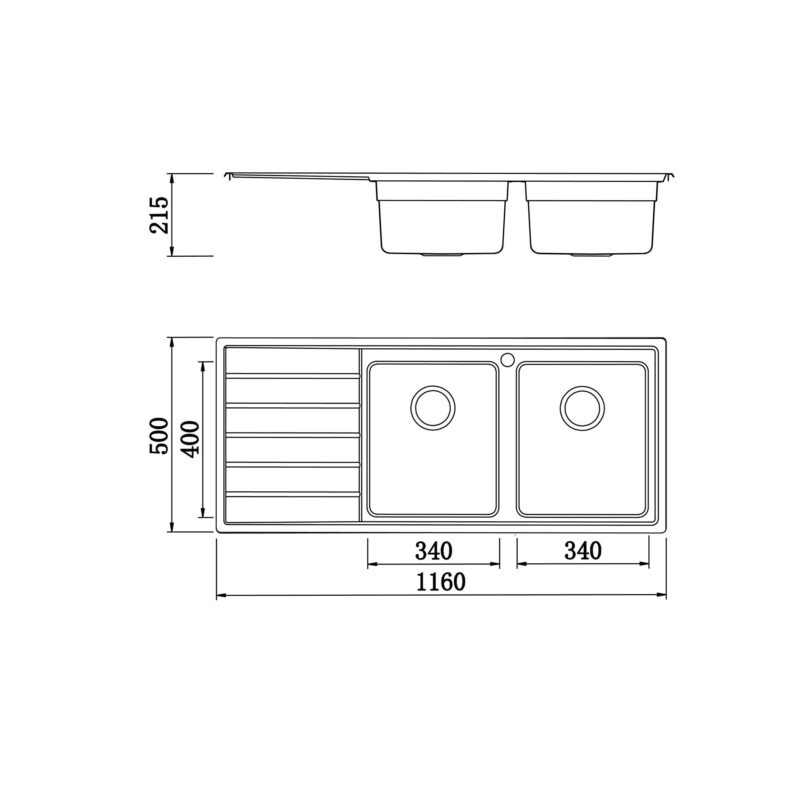 CHẬU RỬA BÁT KONOX EUROPEAN SINK PREMIUM KS11650 2B BÀN TRÁI