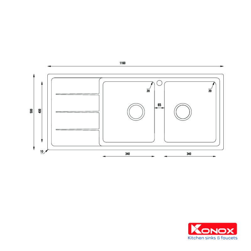 CHẬU RỬA BÁT KONOX TURKEY SINK BETA 1160 BÀN TRÁI