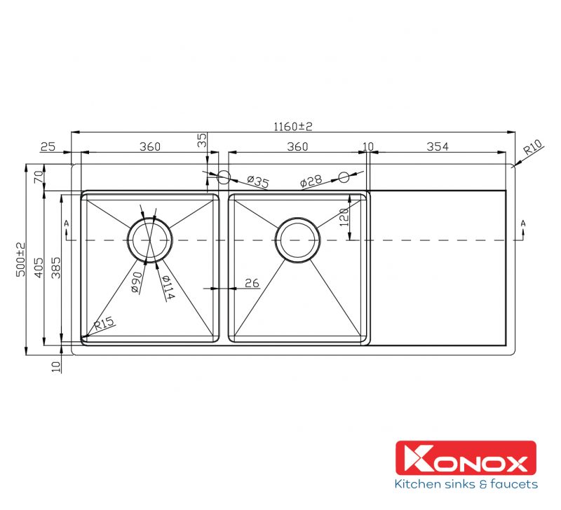 CHẬU RỬA BÁT KONOX WORKSTATION SINK – TOPMOUNT SINK KN11650TD BÀN PHẢI