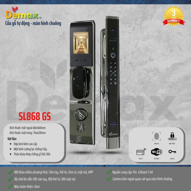 KHÓA CỬA NHẬN DIỆN THÔNG MINH APP WIFI DEMAX SL868 GS