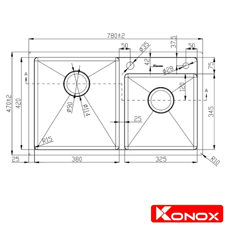 CHẬU RỬA BÁT KONOX OVERMOUNT SINK KN7847DO