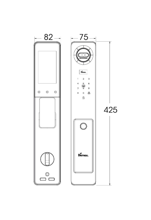 KÍCH THƯỚC KHÓA CỬA NHẬN DIỆN FACE ID APP WIFI DEMAX SL-C910 AG