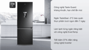 TỦ LẠNH ELECTROLUX NGĂN ĐÁ DƯỚI EBB3462K-H INVERTER ULTIMATETASTE 300 308L MÀU ĐEN BÓNG ( CÓ NGĂN ĐÔNG MỀM) - electrolux ebb3462k h 280821 0619390 1