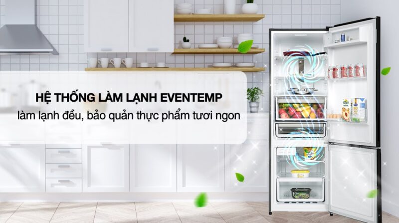 TỦ LẠNH ELECTROLUX NGĂN ĐÁ DƯỚI EBB3702K-H INVERTER ULTIMATETASTE 300 335L MÀU ĐEN BÓNG ( CÓ NGĂN ĐÔNG MỀM)