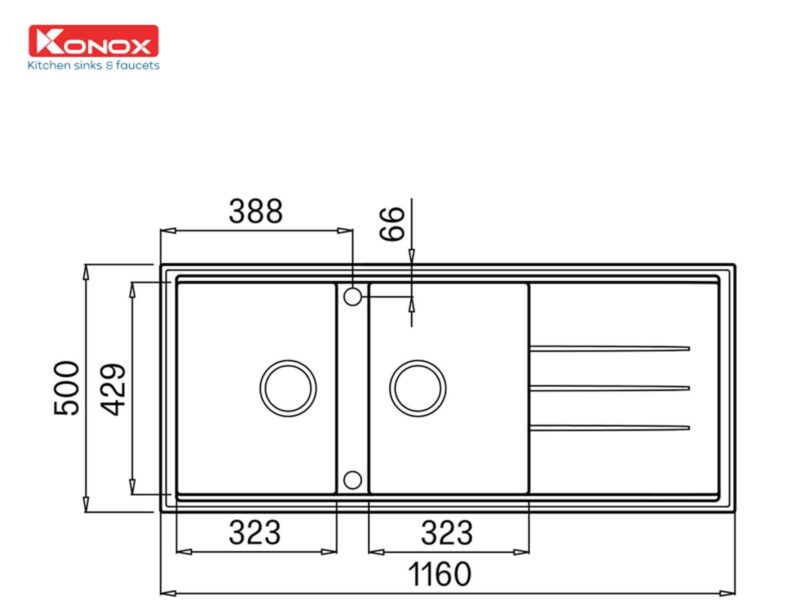 CHẬU RỬA BÁT KONOX GRANITE SINK PHOENIX 1160 GREY