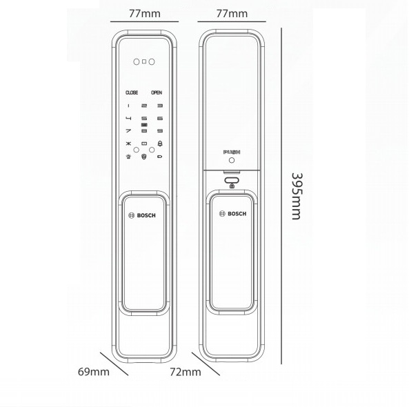KÍCH THƯỚC KHÓA CỬA VÂN TAY BOSCH EL 600VF DE APP WIFI