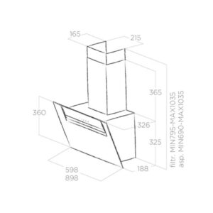 MÁY HÚT MÙI ÁP TƯỜNG ELICA SHEEN-S BL/A/90 - 15635 kich thuoc may hut mui ap tuong elica sheen s bl a 90 prf0166929