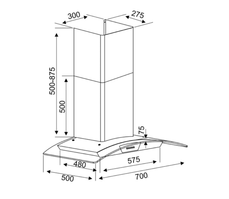 KÍCH THƯỚC MÁY HÚT MÙI KOCHER K-228S1 90CM
