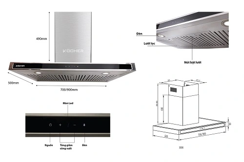BẢNG ĐIỀU KHIỂN MÁY HÚT MÙI KOCHER K-229S 90CM