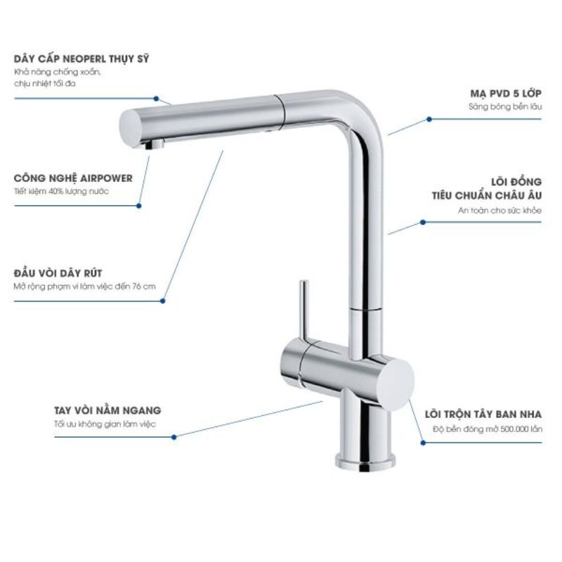 VÒI RỬA BÁT DÂY RÚT KONOX KN1337