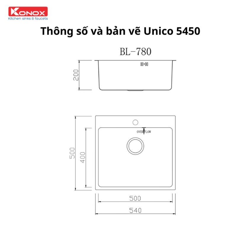 CHẬU RỬA BÁT KONOX TOPMOUNT SINK UNICO 5450