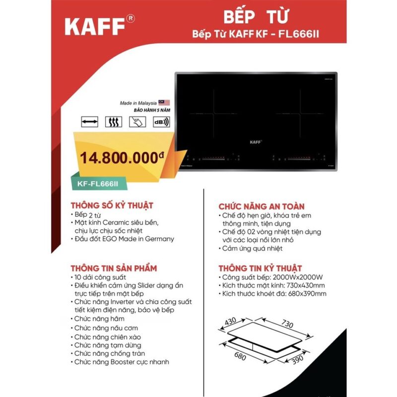 ĐẶC ĐIỂM NỔI BẬT CỦA BẾP TỪ ĐÔI KAFF KF-FL666II NHẬP KHẨU MALAYSIA