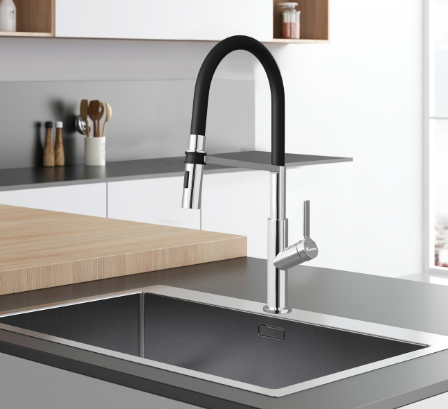 VÒI RỬA BÁT THÂN MỀM KONOX TEMA NICKEL