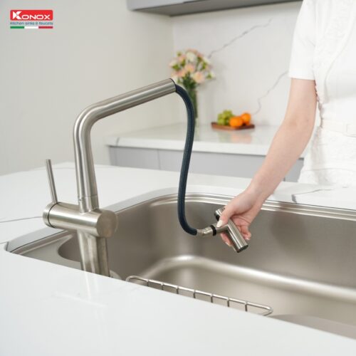 VÒI RỬA BÁT DÂY RÚT KONOX VOLTA NICKEL