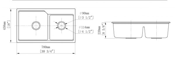 CHẬU RỬA CHÉN ĐÁ NHÂN TẠO 2 HỘC CREAVE G-T7846E