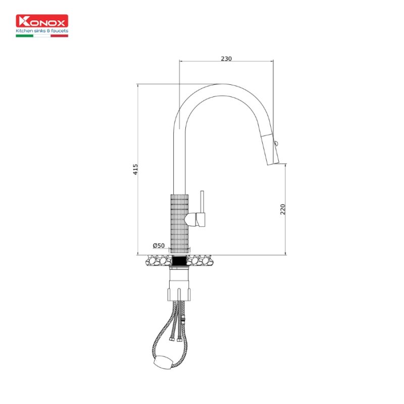 VÒI RỬA BÁT DÂY RÚT KONOX VENICE GUN METAL