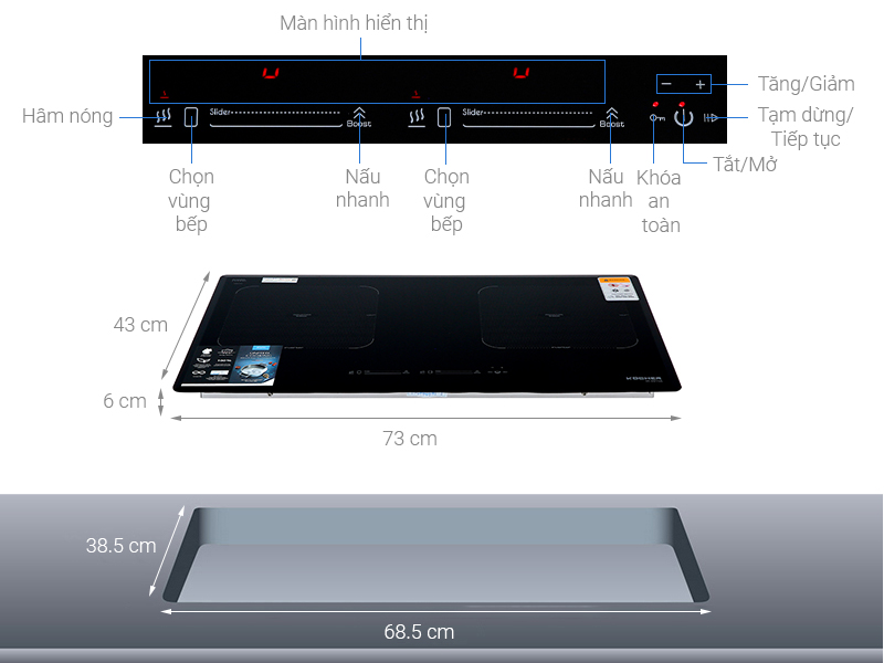 BẢNG ĐIỀU KHIỂN BẾP TỪ ĐÔI KOCHER DI-881GE