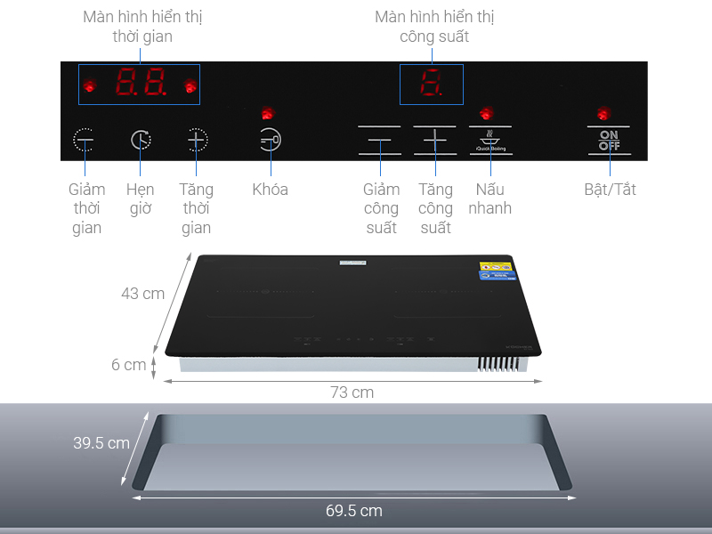 BẢNG ĐIỀU KHIỂN BẾP ĐIỆN TỪ 2 VÙNG NẤU KOCHER EI-633