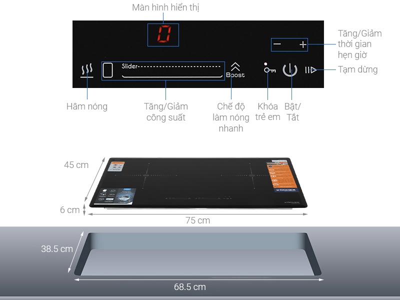 BẢNG ĐIỀU KHIỂN BẾP TỪ ĐÔI KOCHER DI-806GE02