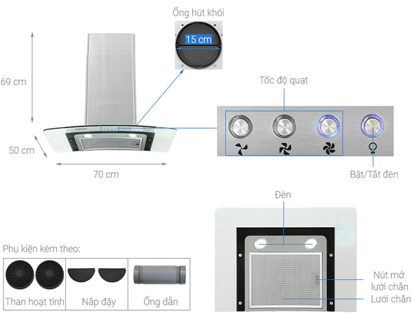 BẢNG ĐIỀU KHIỂN MÁY HÚT MÙI KOCHER K-228T 70CM