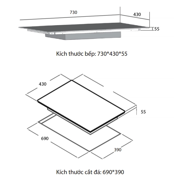 KÍCH THƯỚC BẾP TỪ ĐÔI SPELIER STL 570S PLUS