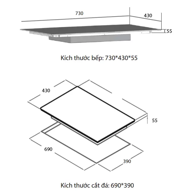 KÍCH THƯỚC BẾP TỪ ĐÔI SPELIER STL 520S PLUS