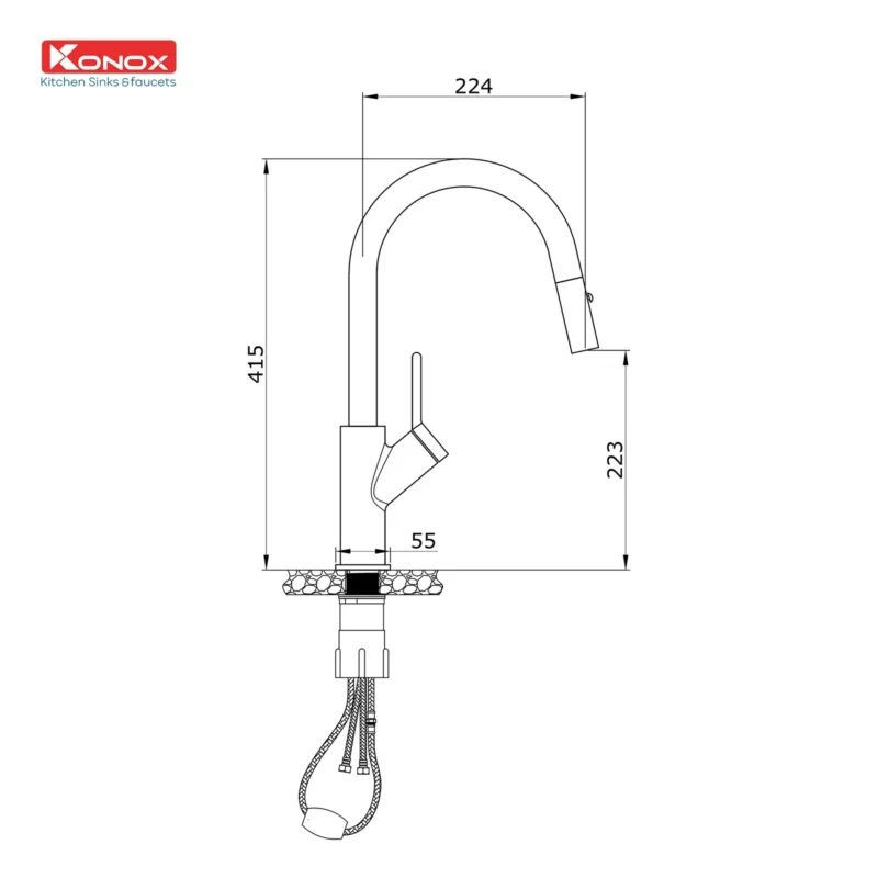 VÒI RỬA BÁT DÂY RÚT KONOX PONTE CHROME