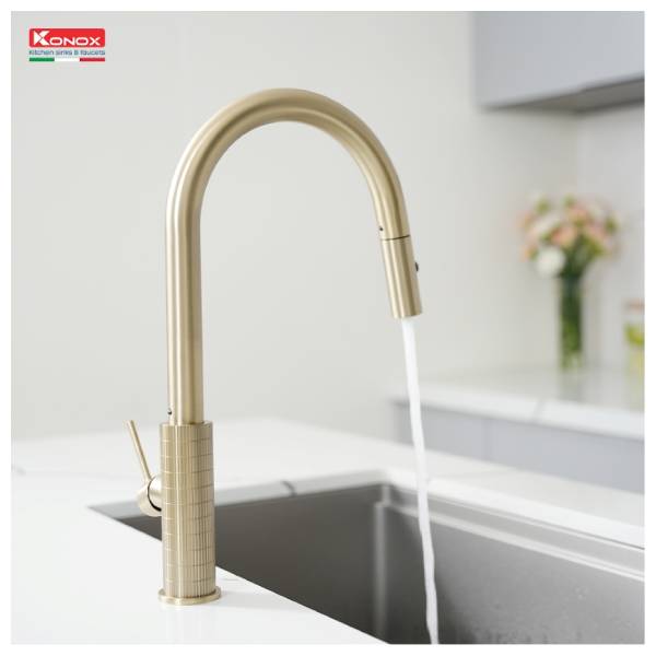 VÒI RỬA BÁT DÂY RÚT KONOX VENICE GOLD