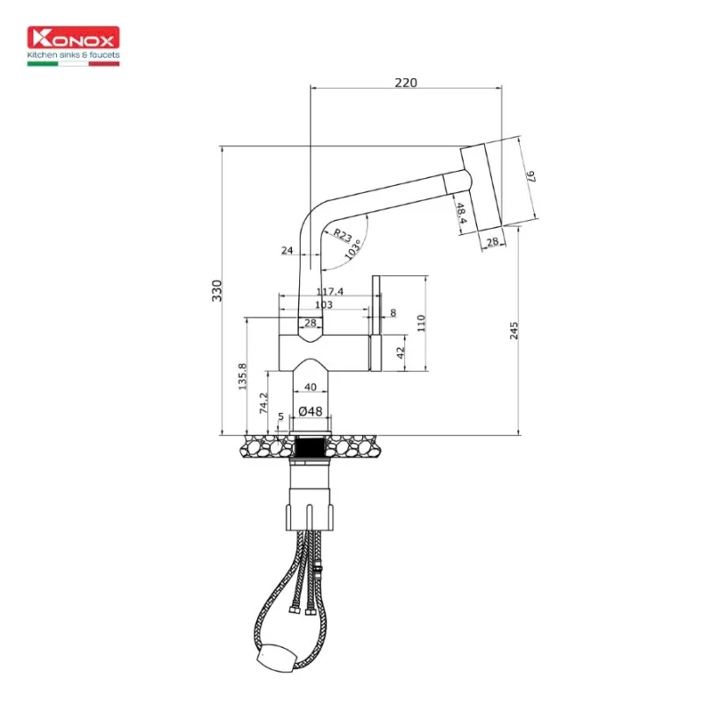 VÒI RỬA BÁT DÂY RÚT KONOX VOLTA NICKEL