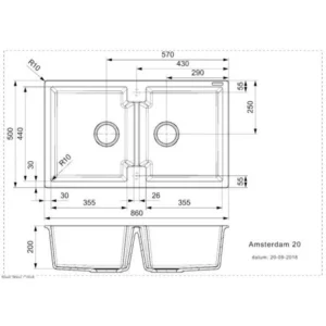 CHẬU RỬA BÁT ĐÁ 2 HỘC REGINOX AMSTERDAM 20 ĐEN HMH.R31001 - 1