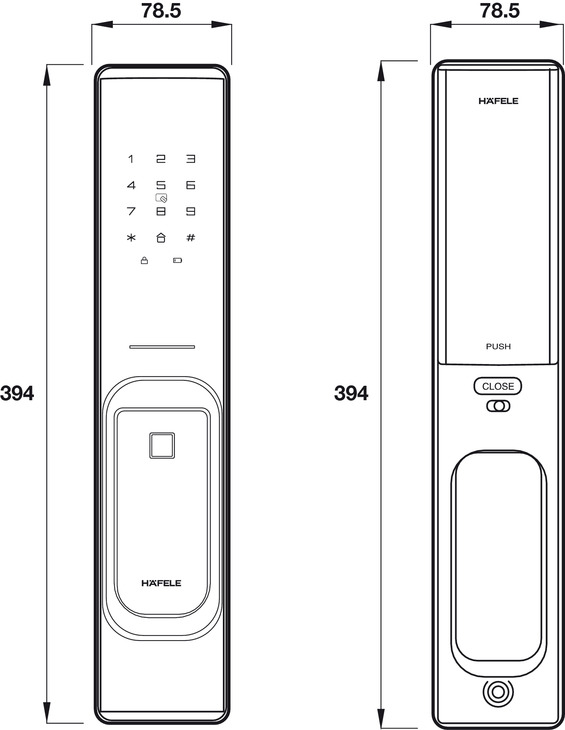 KÍCH THƯỚC KHÓA ĐIỆN TỬ PP8100 HAFELE 912.05.695