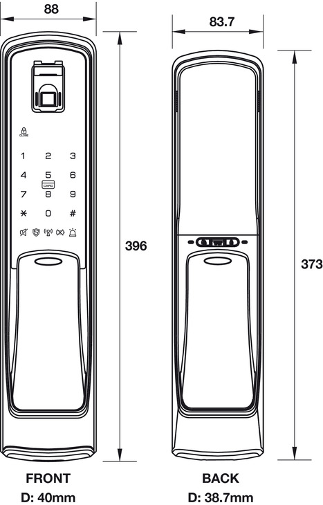 KÍCH THƯỚC KHÓA ĐIỆN TỬ EL9500-TCS HAFELE 912.05.353