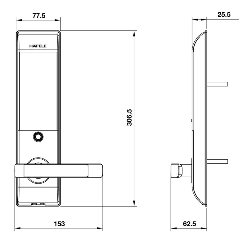KÍCH THƯỚC KHÓA ĐIỆN TỬ THÂN LỚN EL7500-TC HAFELE 912.05.685