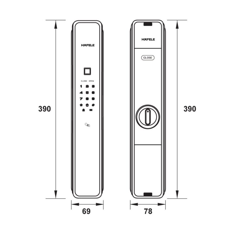 KÍCH THƯỚC KHÓA ĐIỆN TỬ PP9000 HAFELE 912.05.691