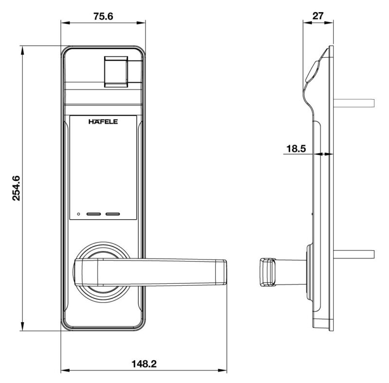KÍCH THƯỚC KHÓA ĐIỆN TỬ EL7700-TCS HAFELE 912.05.584