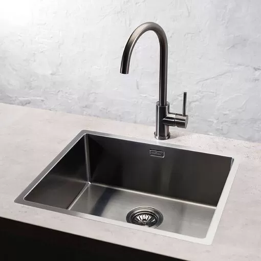 HÌNH ẢNH THỰC TẾ CỦA CHẬU RỬA BÁT INOX 1 HỐ REGINOX MIAMI 50 XÁM KIM LOẠI PVD HMH.R30721