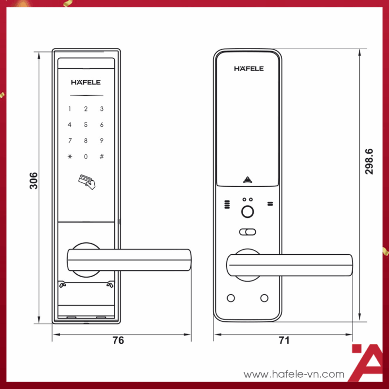KÍCH THƯỚC KHÓA ĐIỆN TỬ EL8000-TC HAFELE 912.20.360