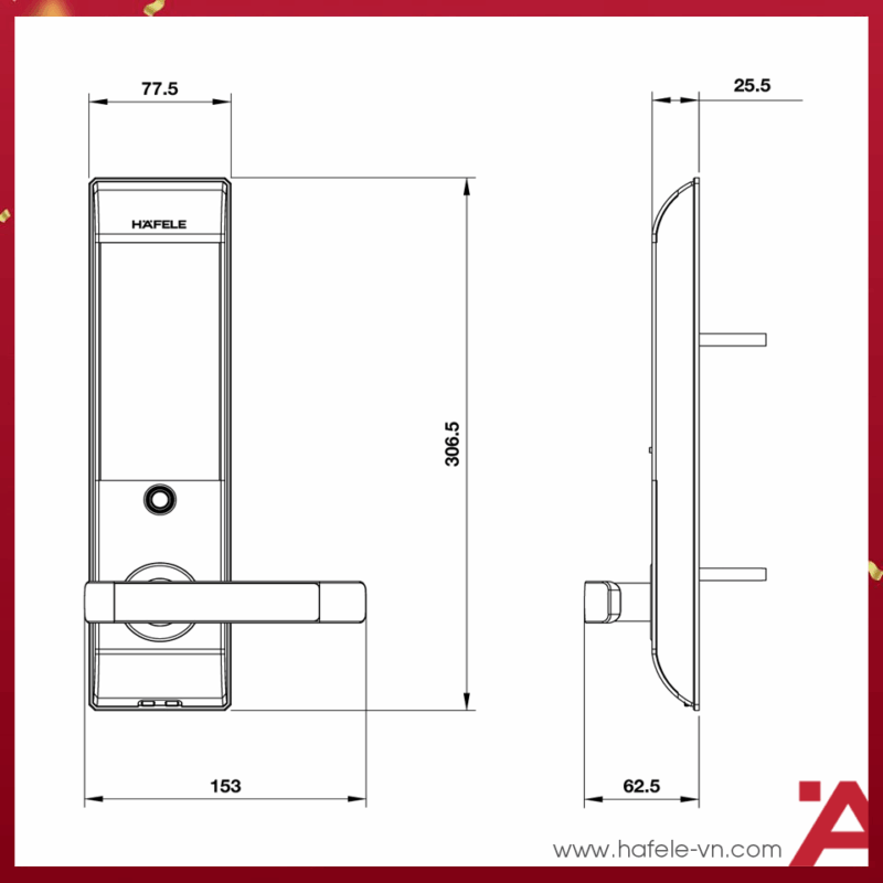 KÍCH THƯỚC KHÓA ĐIỆN TỬ DL7900 HAFELE 912.05.643