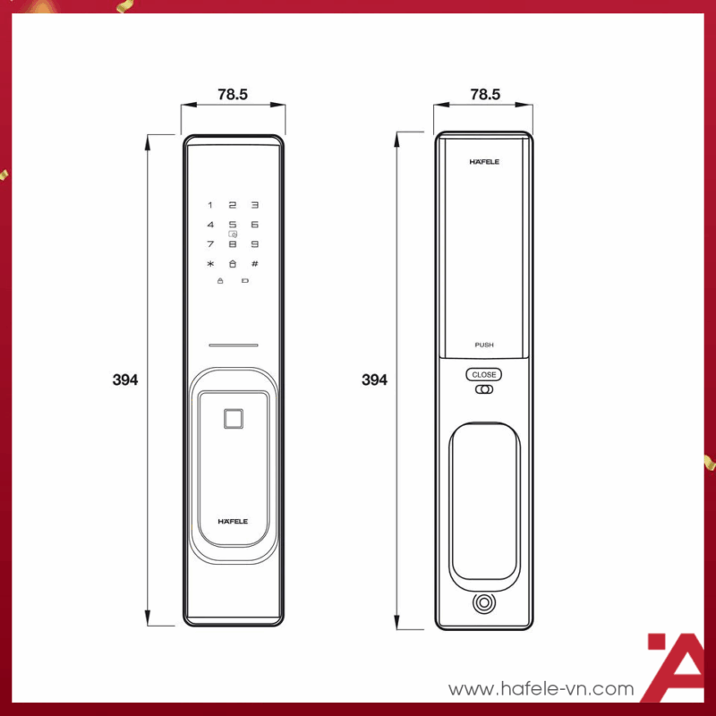 KÍCH THƯỚC KHÓA ĐIỆN TỬ PP8100 HAFELE 912.20.287