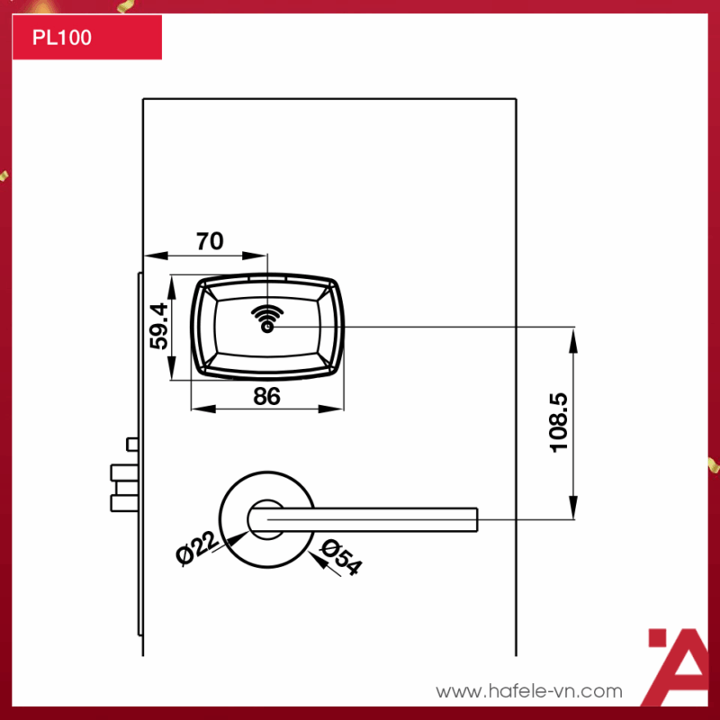 KÍCH THƯỚC HỆ THỐNG KHÓA KHÁCH SẠN PL100 HAFELE 912.20.020