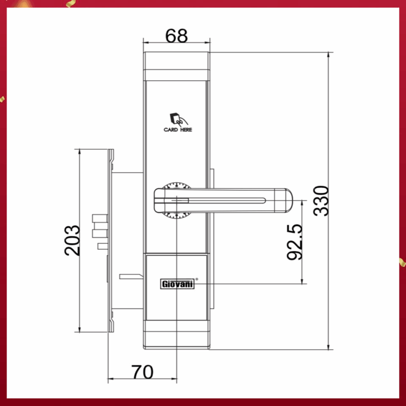 KÍCH THƯỚC KHÓA ĐIỆN TỬ KHÁCH SẠN GIOVANI GSL-89C87