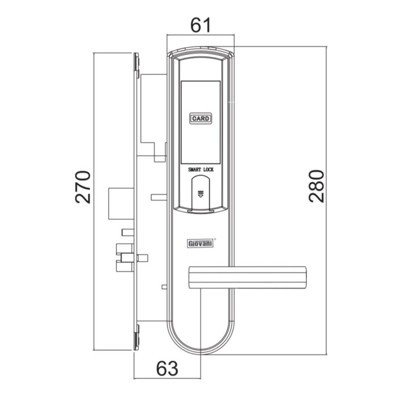 KÍCH THƯỚC KHÓA ĐIỆN TỬ KHÁCH SẠN GIOVANI GSL-126C135 MÀU BẠC