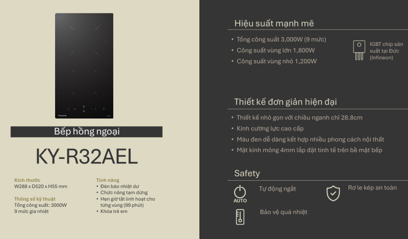 THÔNG SỐ KỸ THUẬT BẾP TỪ 2 VÙNG NẤU PANASONIC KY-R32AEL