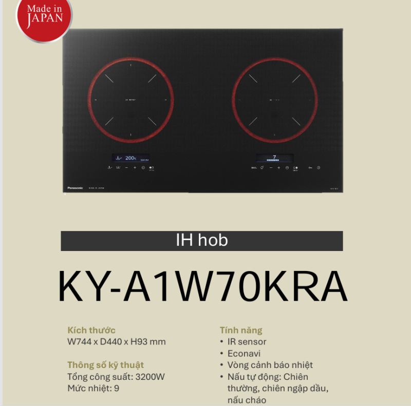 THÔNG SỐ KỸ THUẬT BẾP TỪ 2 VÙNG NẤU PANASONIC KY-A1W70KRA
