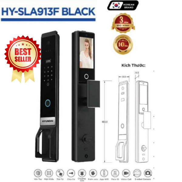 KHÓA CỬA GỖ HYUNDAI HY-SLA913F MÀU ĐEN