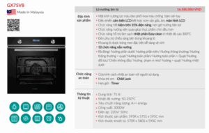 LÒ NƯỚNG ÂM TỦ GRANDX GX75V8 - lo nuong am tu grandx gx75v83